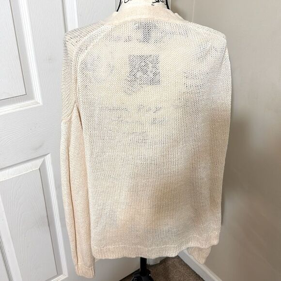 J. Crew Women Cream Lace-Up Open Knit Linen Sweater size XL Fisherman Coastal - Picture 2 of 8